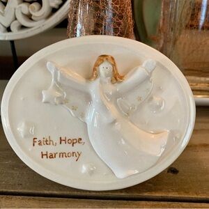 Russ Christmas Angel porcelain plaque~gifts~farmhouse~rustic~cottage decor